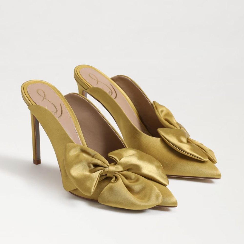 Sam Edelman "Azelea" Pumps Green/Gold Satin 9
